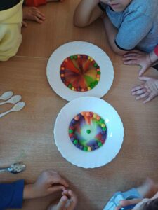 powstawanie kolorów na wodzie z skittles